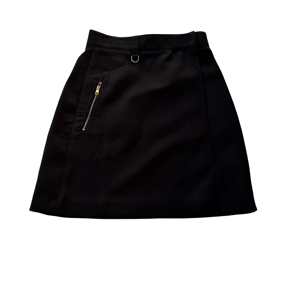 Tory Burch Wrap Skirt Womens 0 Black A-Line Zip Pocket D-Ring Gold Hardware‎ Y2K